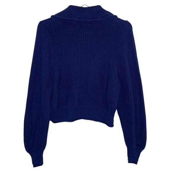 J.Crew XS Navy Ribbed Cotton Button Collar Sweater Classic Preppy - Picture 2 of 10